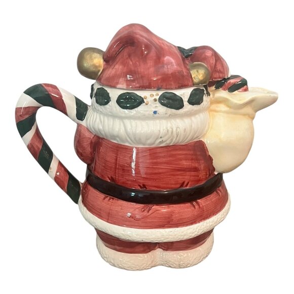 Jay Imports 1997 Santa Christmas Ceramic Teapot Lid Teddy Bear & Toy Bag 8.5" Ta - Picture 5 of 9